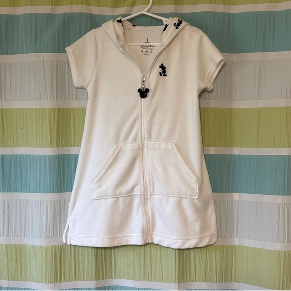 Disney Mickey Hooded Swim Coverup White & Black Sz XS - Picture 11 of 11